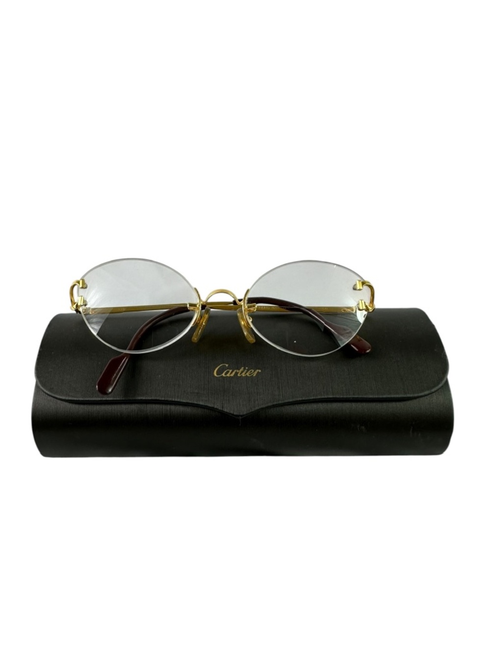 Vintage CARTIER 130 Rimless Oval Eyeglasses Gold C Decor Frames Made In France